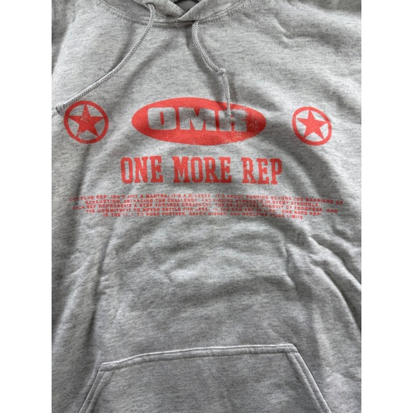 OMR One More Rep Los Angeles California Hoodie Grey Red Graphic Mens Large - Picture 2 of 8